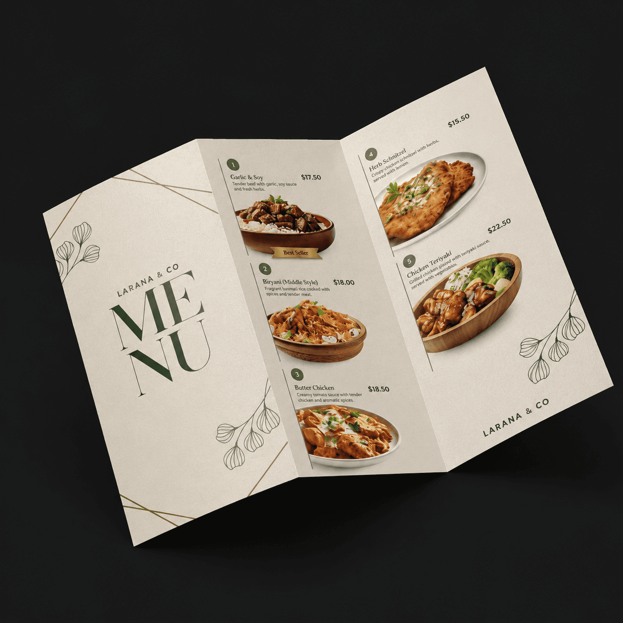 Menu pieghevole personalizzato a tre ante