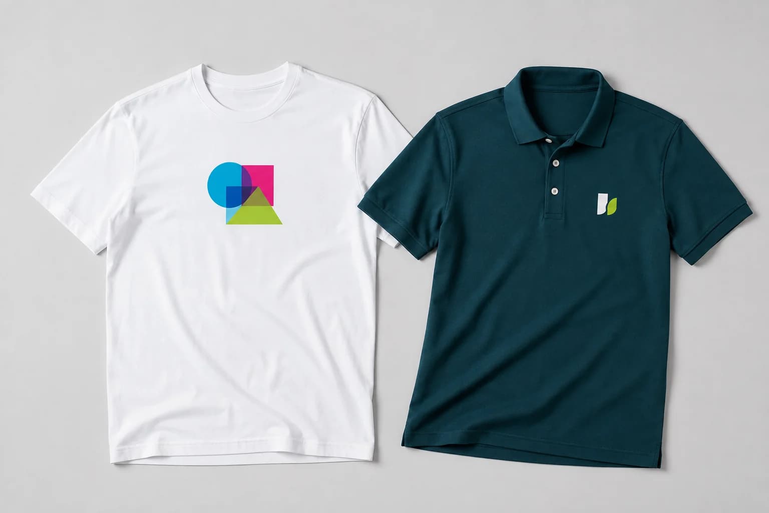 Esempio illustrativo di t-shirt bianca stampata e polo con logo sul petto