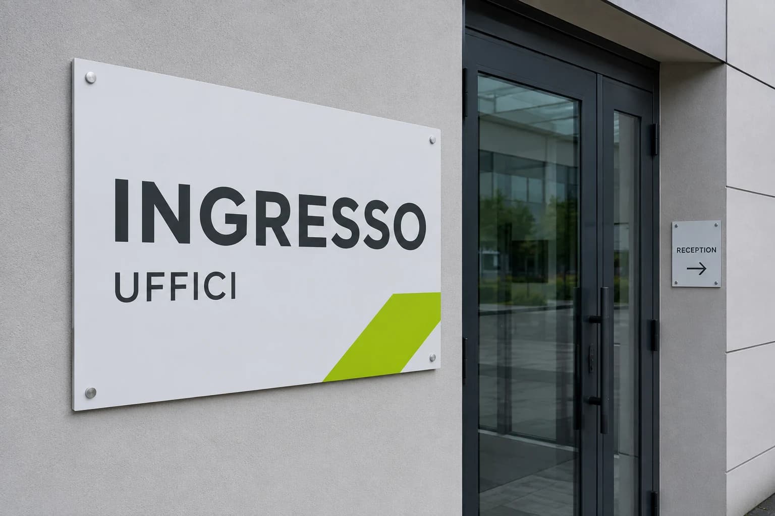 Esempio illustrativo di cartellonistica aziendale all’ingresso degli uffici