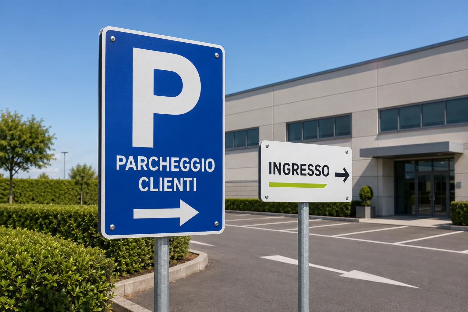 Esempio illustrativo di cartelli per parcheggio clienti e ingresso in un’area privata