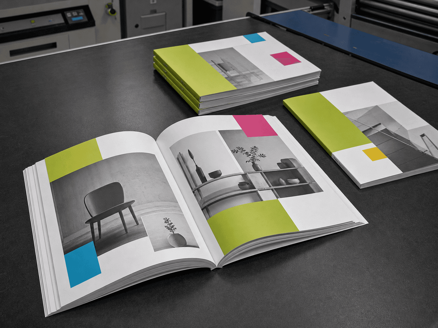 Catalogo aperto con pagine interne e copertine coordinate